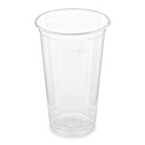 Číry PET pohár Ø 95 mm s objemom 0,5 l – ideálny na smoothie, ľadovú kávu či limonády. Odolný, ľahký a ekologicky recyklovateľný. Balenie 50 ks – ideálne pre kaviarne, bary a catering.